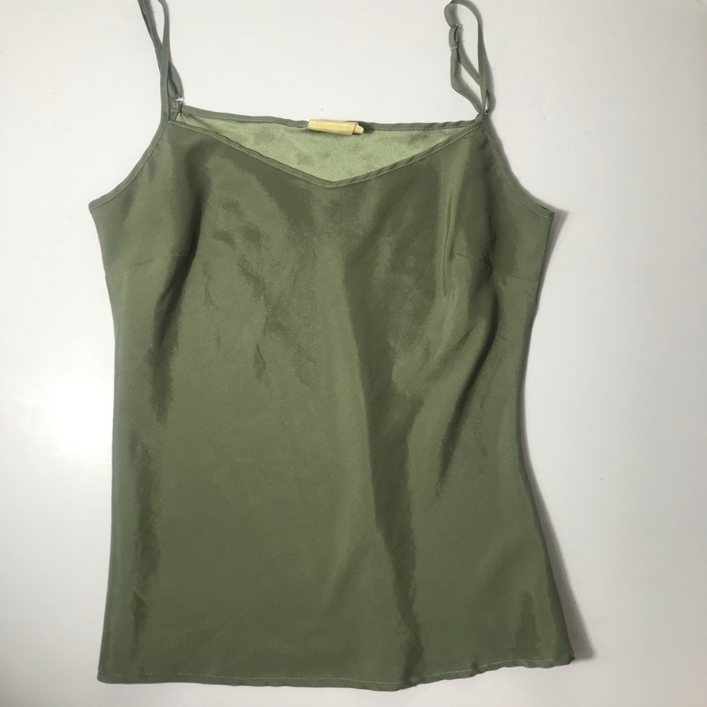 Women's Olive Green Satin Camisole with Adjustable Straps